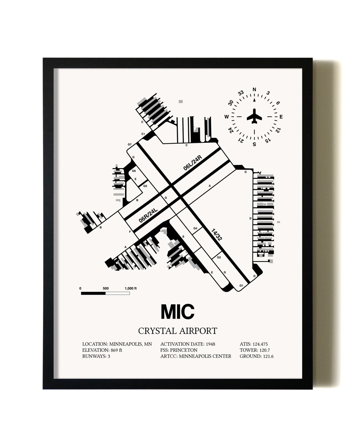 Framed Crystal Airport wall art poster in black frame