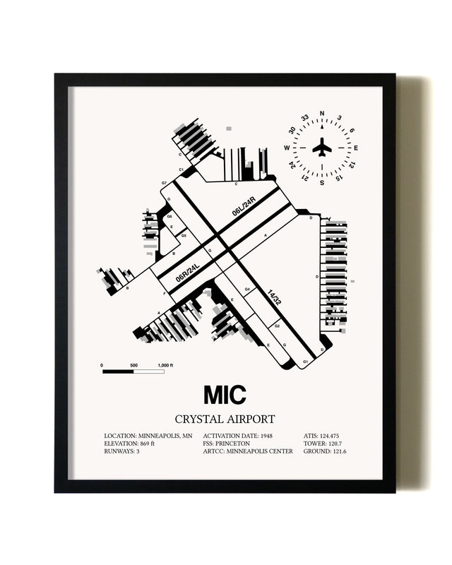 Framed Crystal Airport wall art poster in black frame