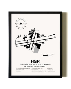 Framed Hagerstown Regional Airport-Richard A. Henson Field wall art poster in black frame