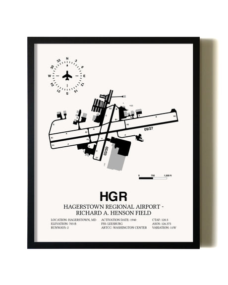 Framed Hagerstown Regional Airport-Richard A. Henson Field wall art poster in black frame