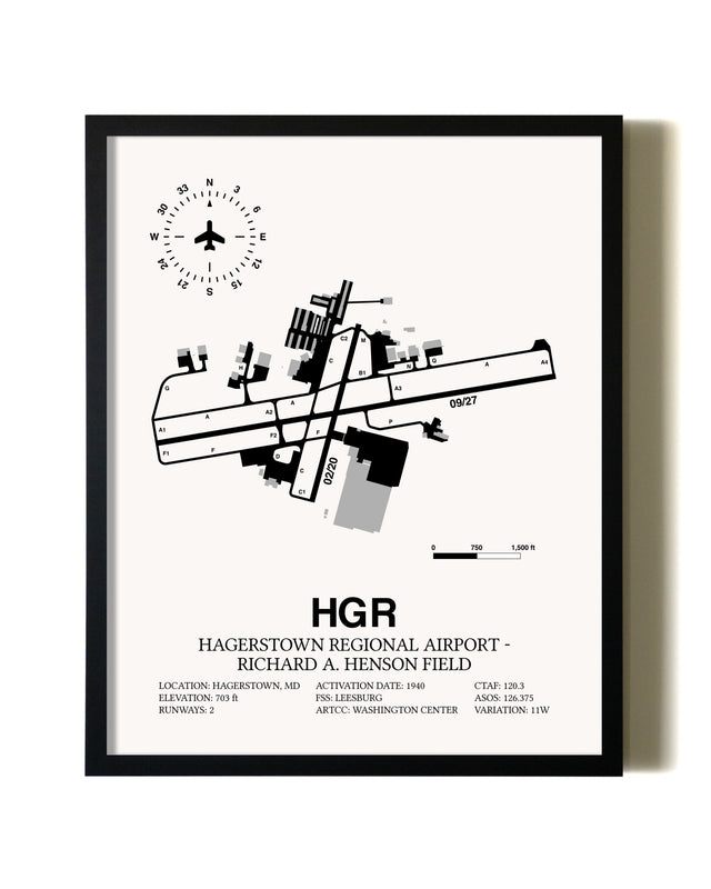 Framed Hagerstown Regional Airport-Richard A. Henson Field wall art poster in black frame