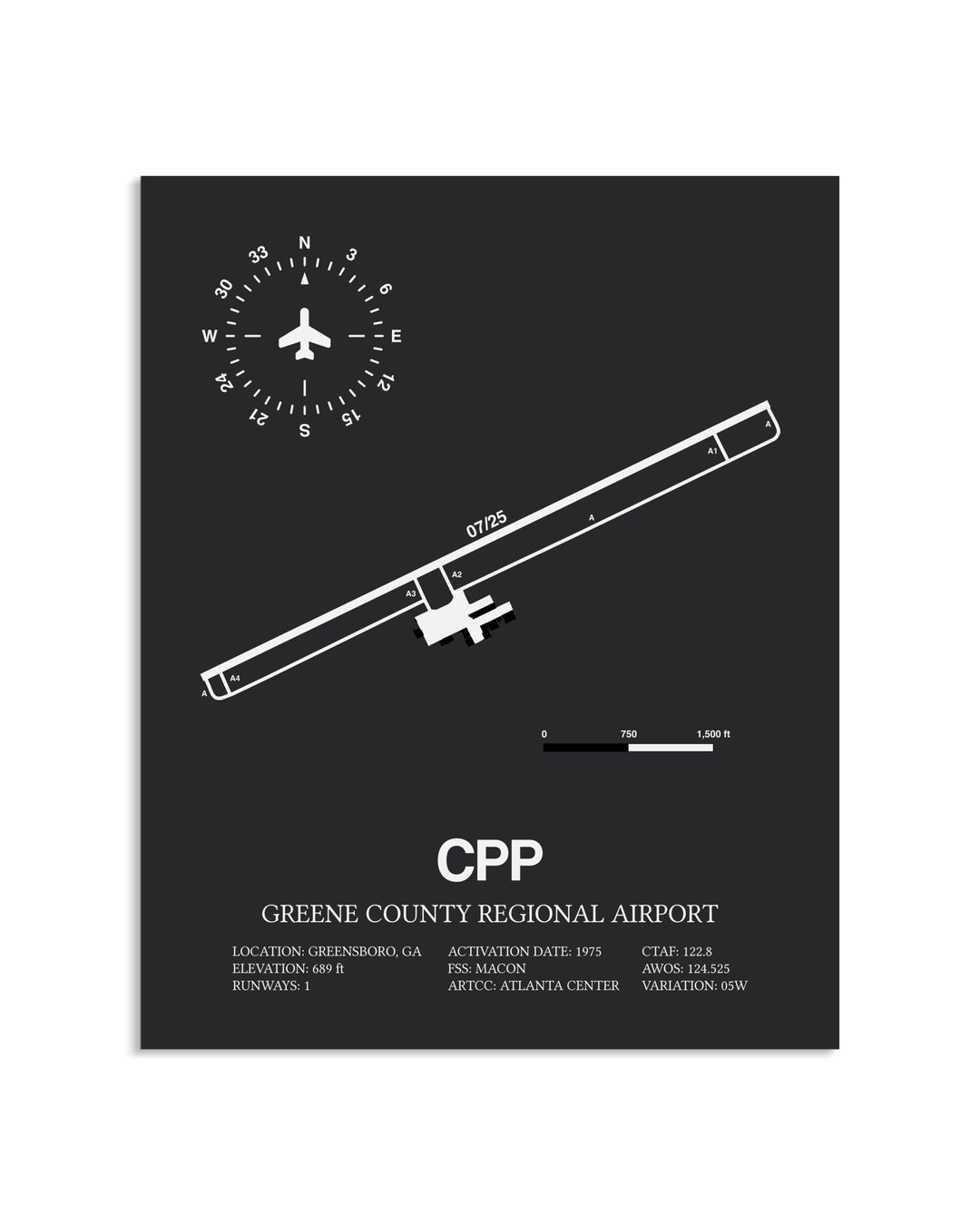 Gray Framed Greene County Regional Airport layout wall art poster