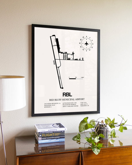 Red Bluff Municipal Airport aviation wall décor in black wood frame