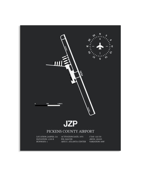 Gray Framed Pickens County Airport layout wall art poster