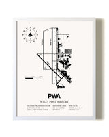 Wiley Post Airport airport map poster in oak frame
