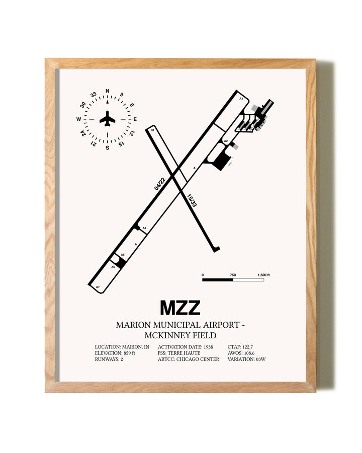 Marion Municipal Airport-McKinney Field framed print in natural wood frame
