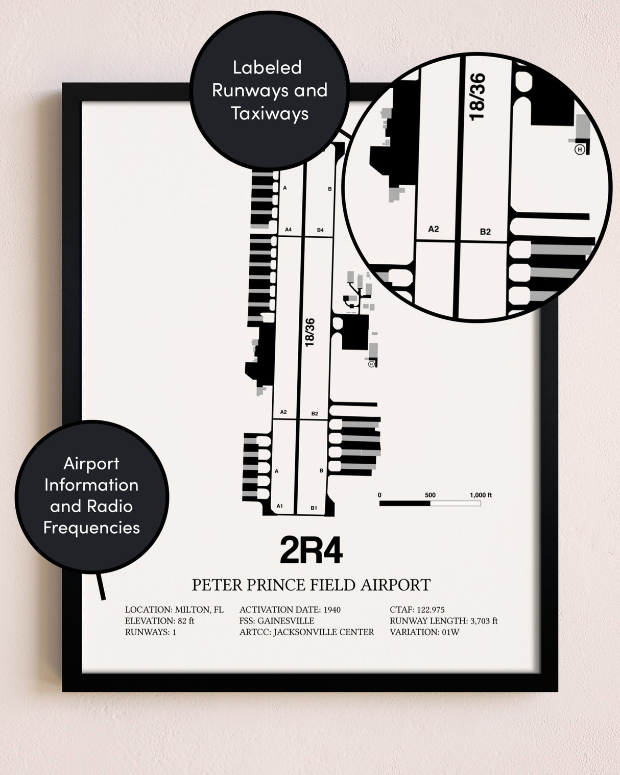 Framed Peter Prince Field Airport layout wall art poster