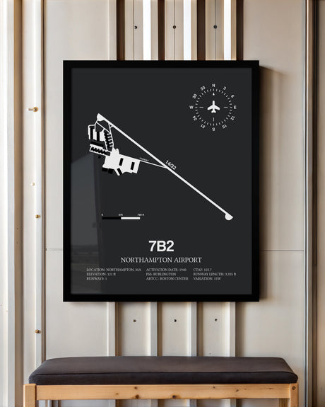 Framed Detailed Airport Map of Northampton Airport (7B2) in Gray with a Black Frame