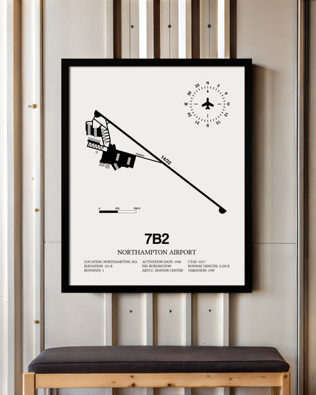 Framed Detailed Airport Map of Northampton Airport (7B2) in White with a Black Frame