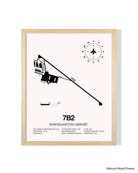 Detailed Airport Map of Northampton Airport (7B2) in White with a Natural Frame