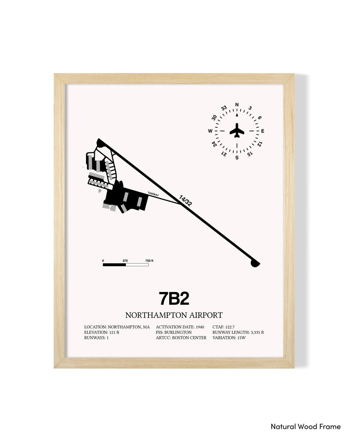 Detailed Airport Map of Northampton Airport (7B2) in White with a Natural Frame