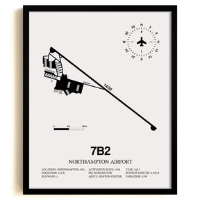 Framed Detailed Airport Map of Northampton Airport (7B2) in White with a Black Frame