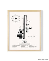 Detailed Airport Map of Hampton Airfield (7B3) in White with a Natural Frame