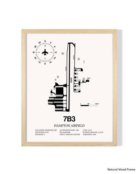 Detailed Airport Map of Hampton Airfield (7B3) in White with a Natural Frame