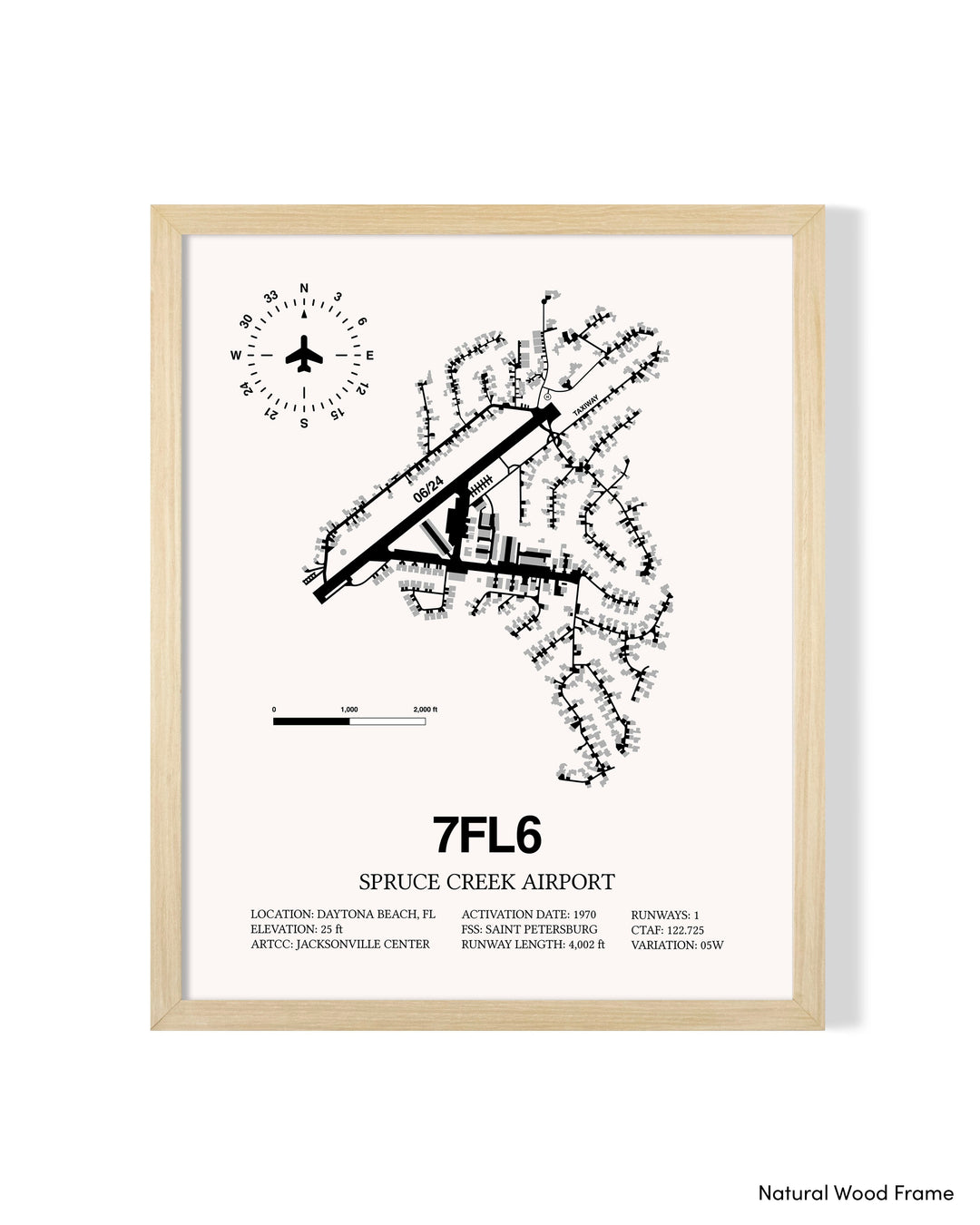 Detailed Airport Map of Spruce Creek Airport (7FL6) in White with a Natural Frame