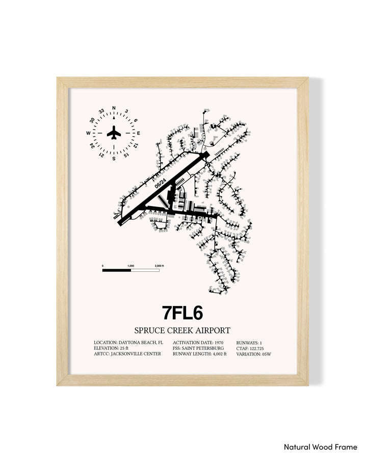Detailed Airport Map of Spruce Creek Airport (7FL6) in White with a Natural Frame