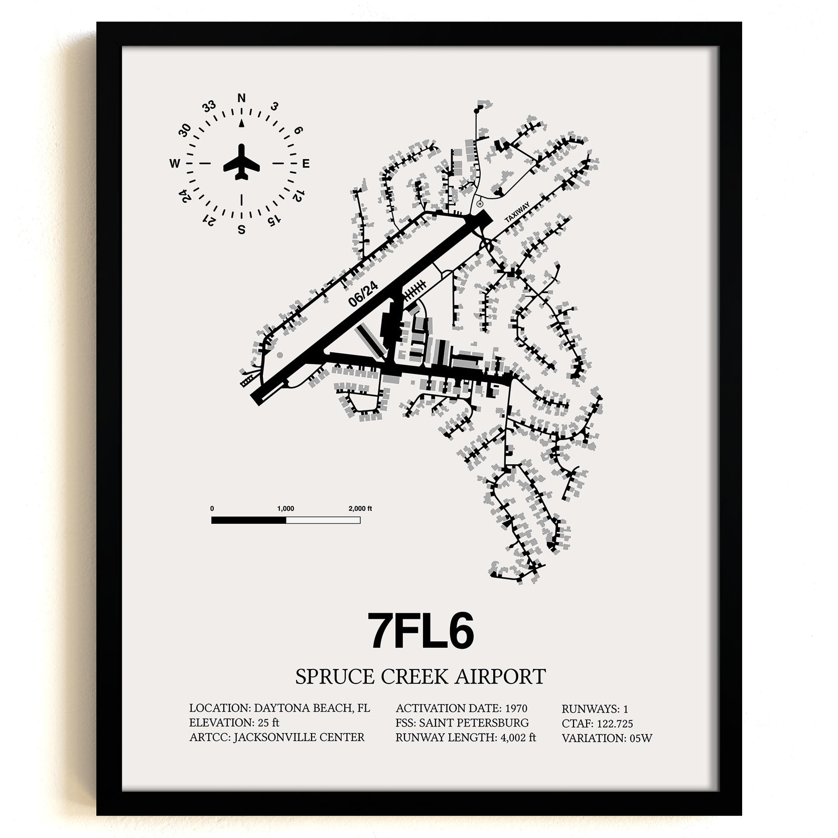Spruce Creek Airport (7FL6) Framed Detailed Airport Map