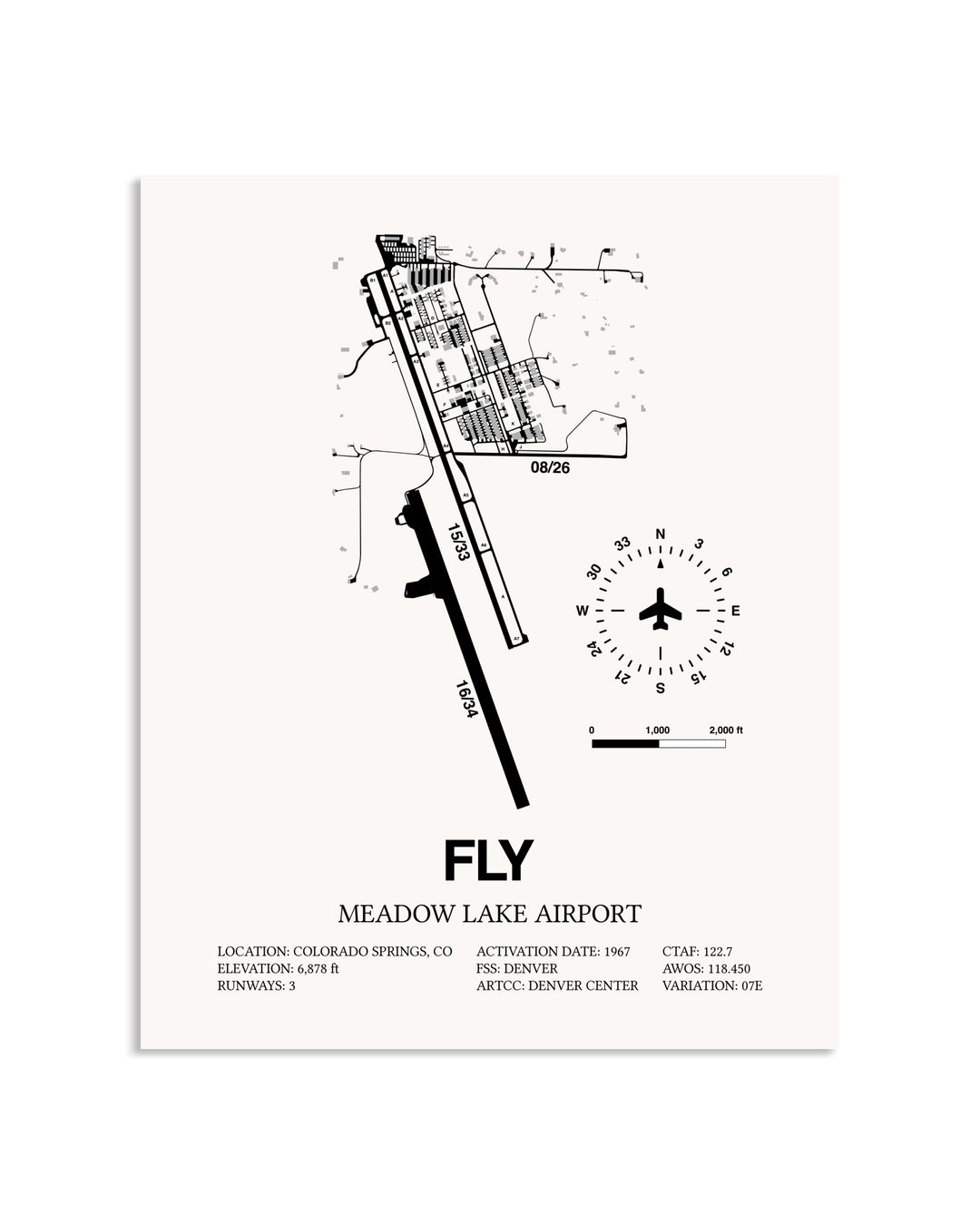 Gray Meadow Lake Airport framed poster displayed in an airplane hangar