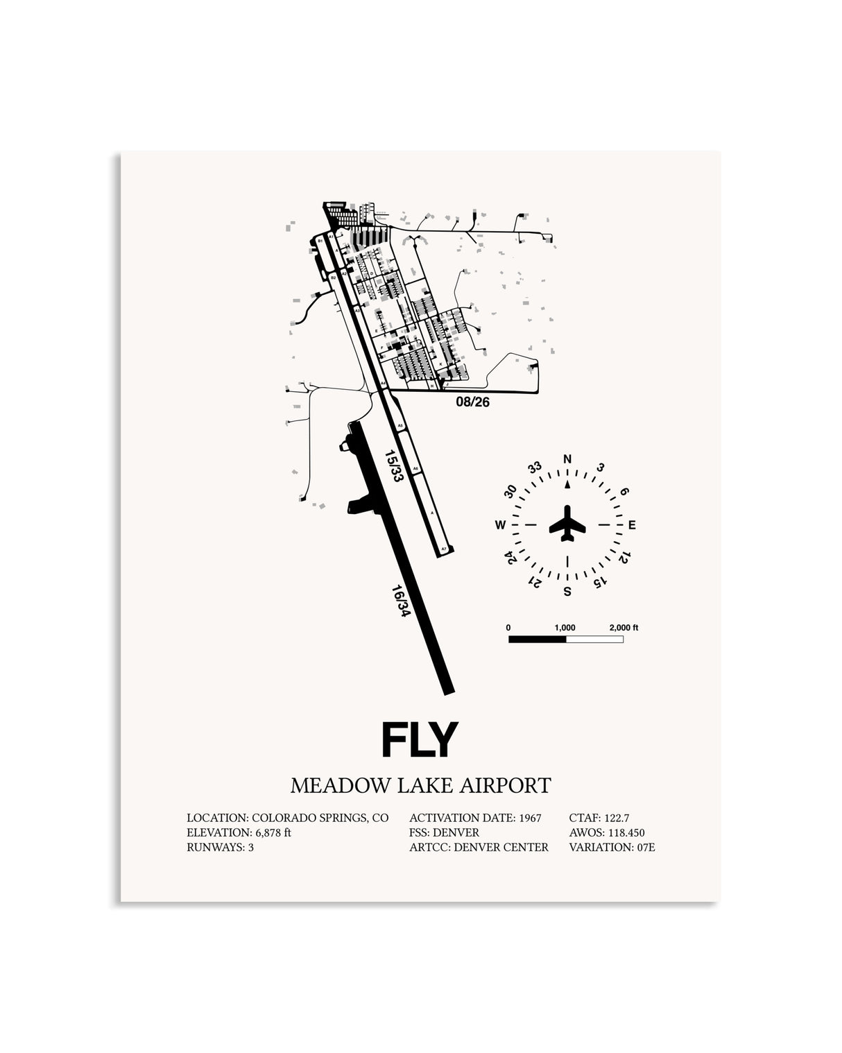 Gray Meadow Lake Airport framed poster displayed in an airplane hangar