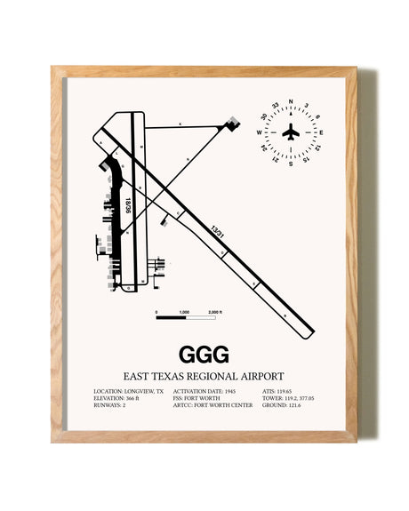 East Texas Regional Airport framed print in natural wood frame