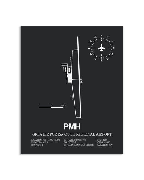 Gray Framed Greater Portsmouth Regional Airport layout wall art poster