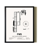 Framed Fort Worth Spinks Airport wall art poster in black frame