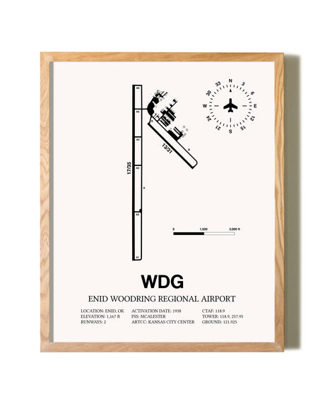 Enid Woodring Regional Airport framed print in natural wood frame