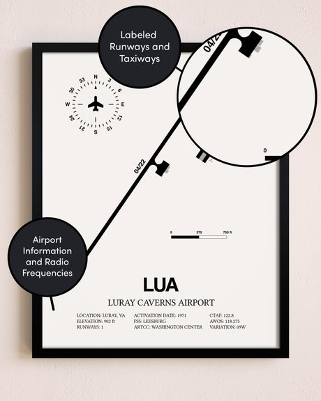 Framed Luray Caverns Airport layout wall art poster