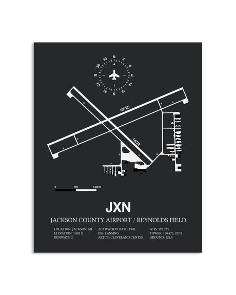 Gray Framed Jackson County Airport / Reynolds Field layout wall art poster