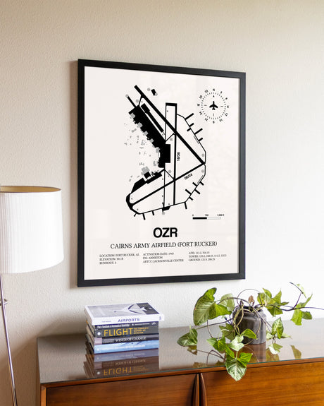 Cairns Army Airfield (Fort Rucker) aviation wall décor in black wood frame