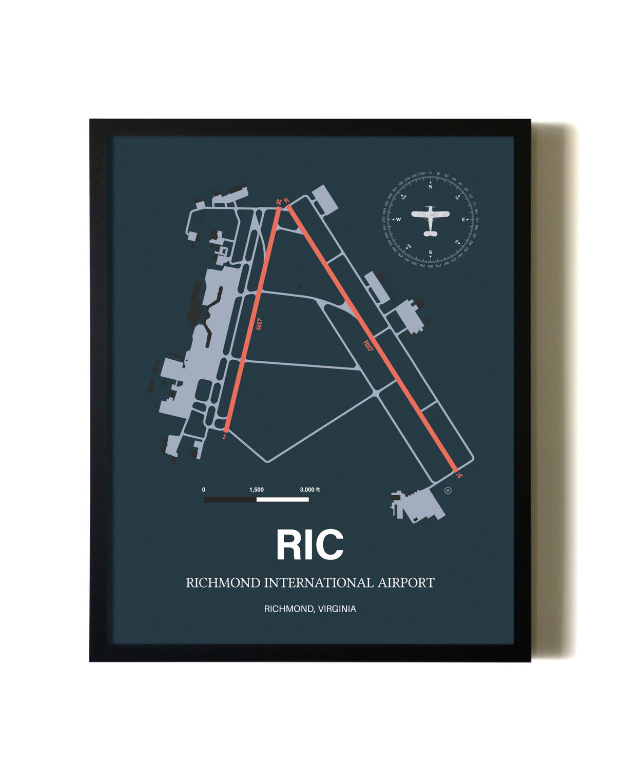 Slate Framed Richmond International Airport wall art poster in black frame