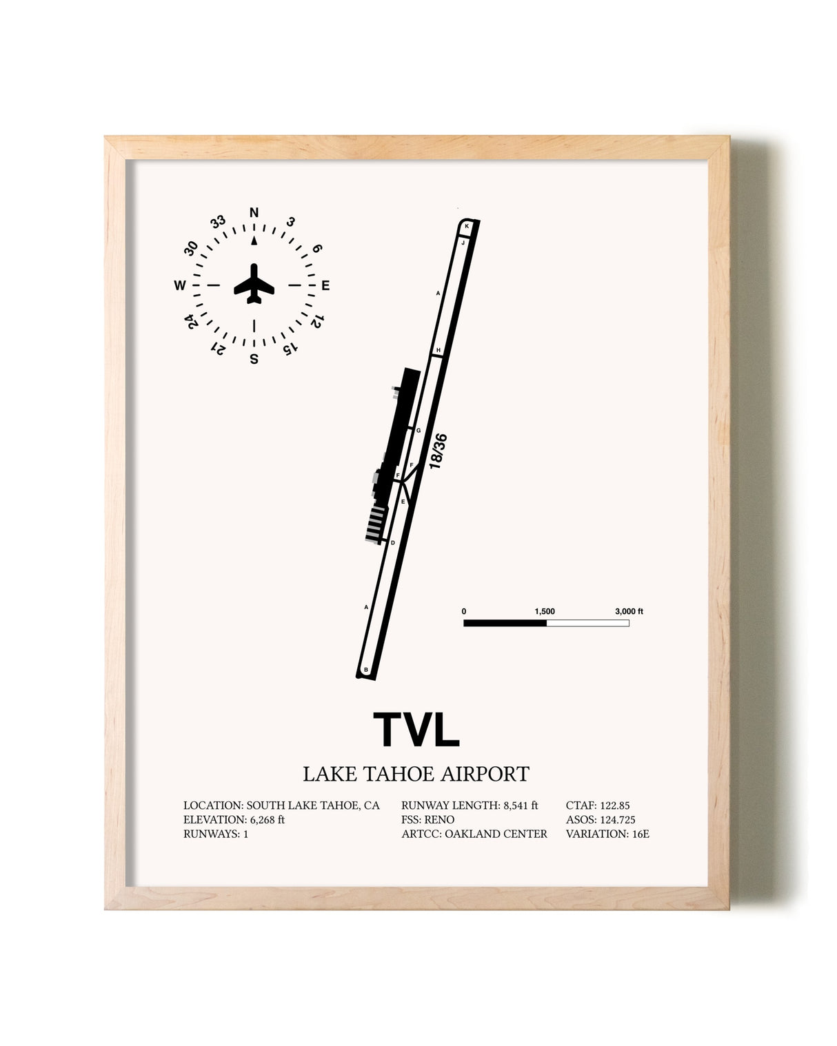 Lake Tahoe Airport framed wall art in white frame