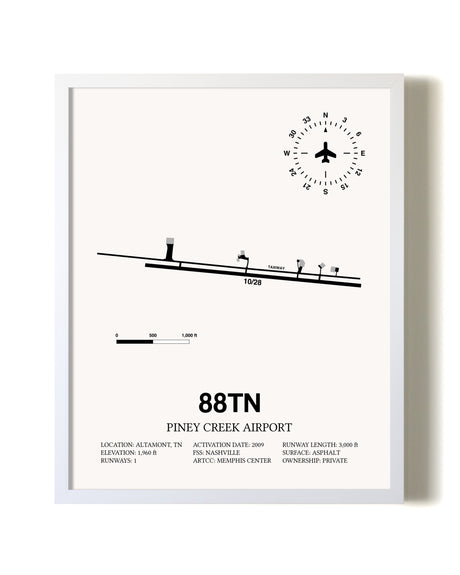 Piney Creek Airport airport map poster in oak frame