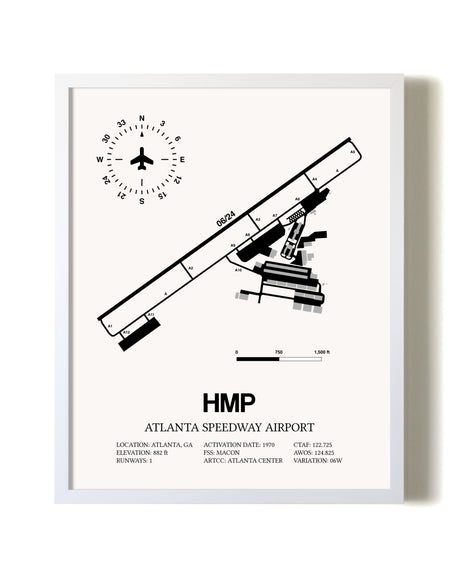 Atlanta Speedway Airport airport map poster in oak frame