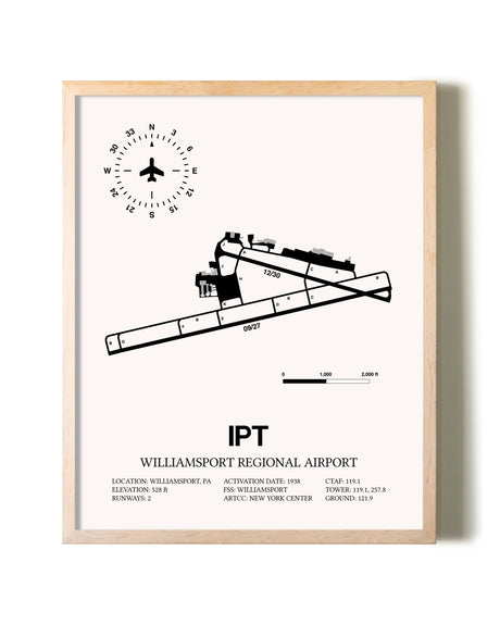 Williamsport Regional Airport framed wall art in white frame