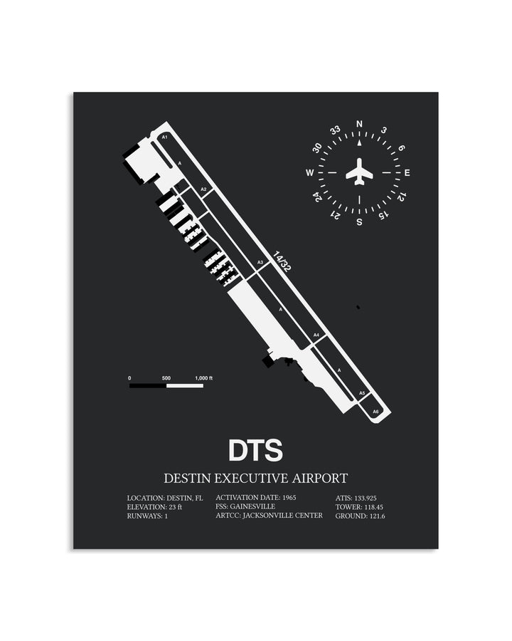 Gray Framed Destin Executive Airport layout wall art poster