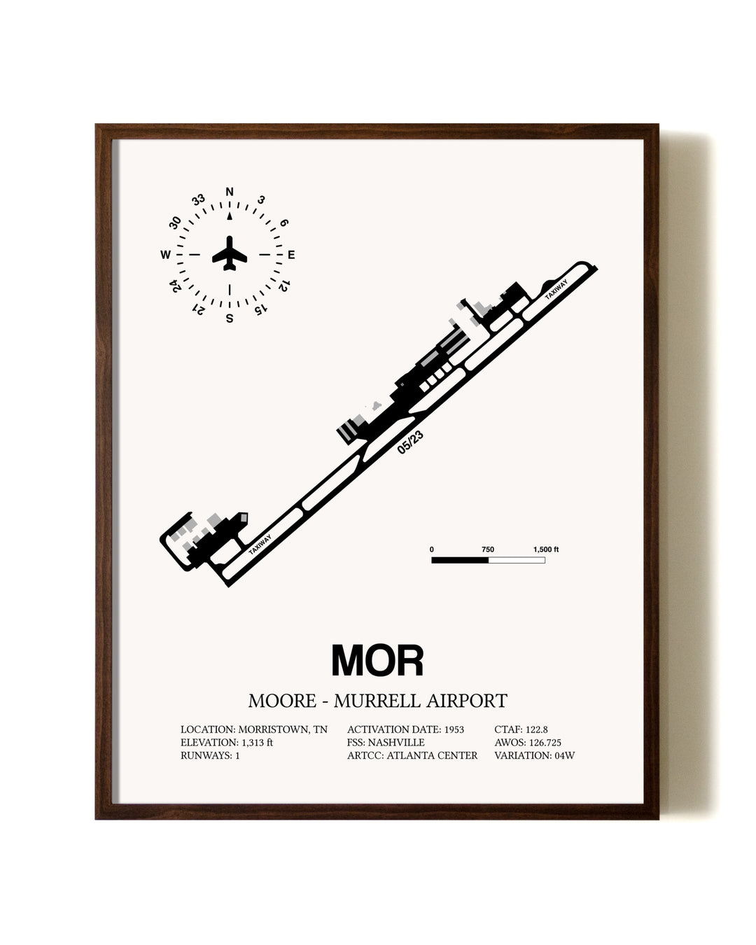 Moore-Murrell Airport aviation print in walnut frame