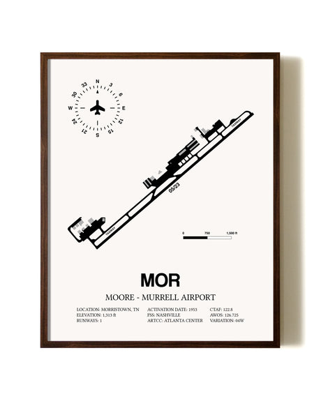 Moore-Murrell Airport aviation print in walnut frame