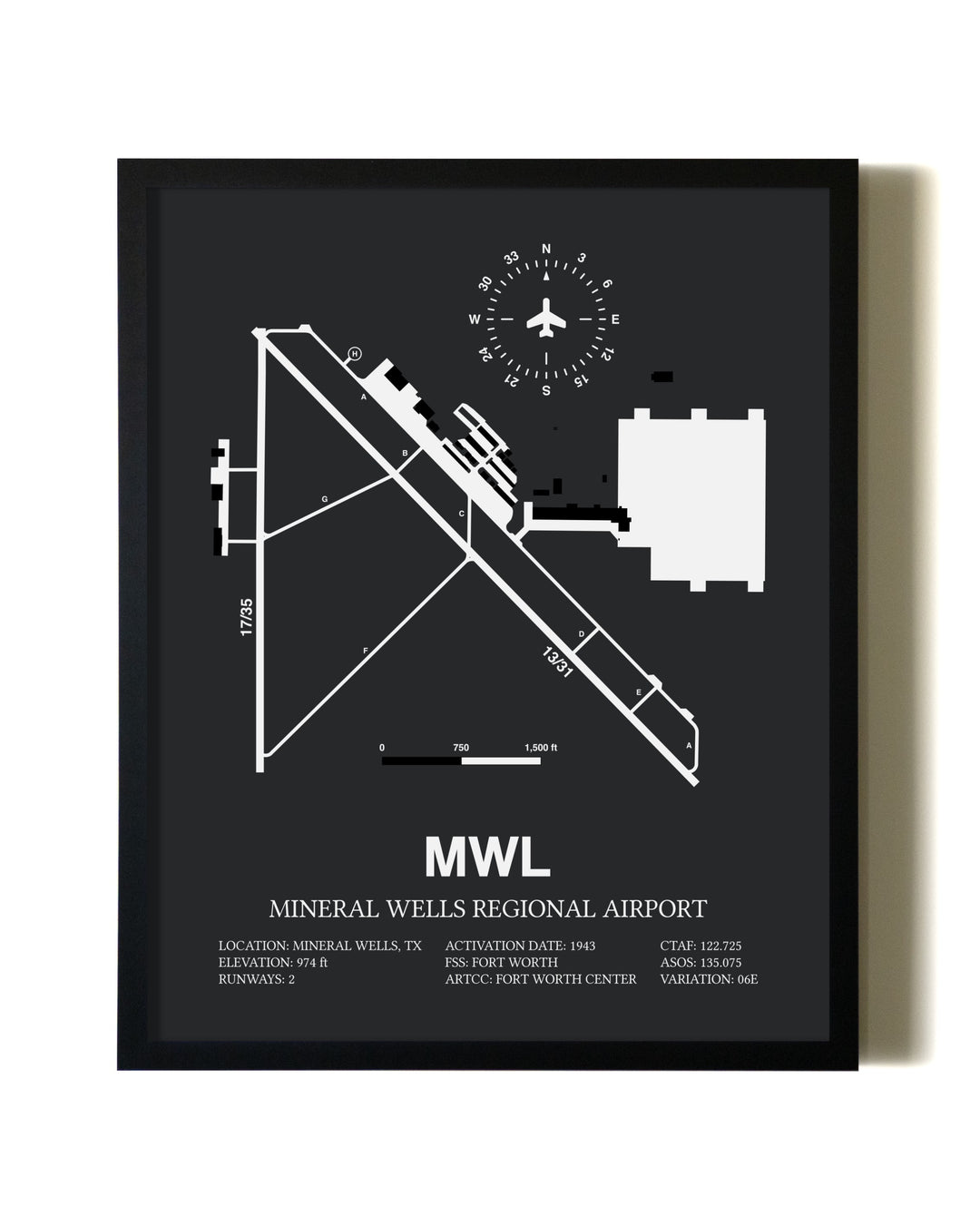 Unframed Mineral Wells Regional Airport map print poster