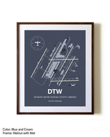 Detroit Metro Wayne County Airport aviation print in walnut frame with mat