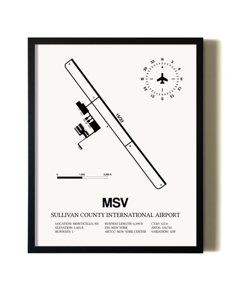 Framed Sullivan County International Airport wall art poster in black frame
