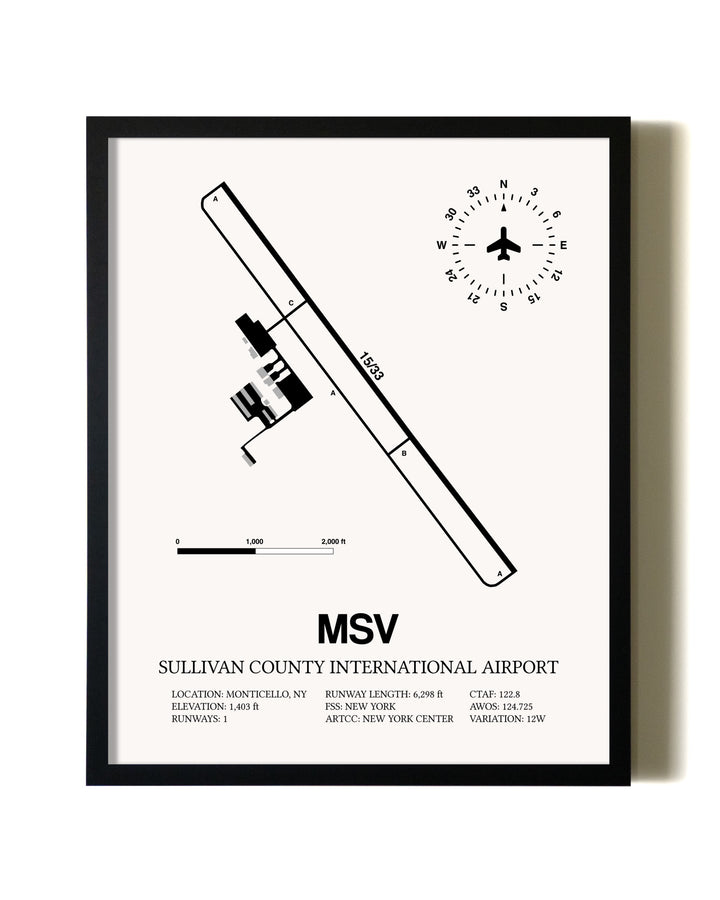 Framed Sullivan County International Airport wall art poster in black frame