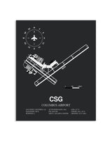 Gray Framed Columbus Airport layout wall art poster