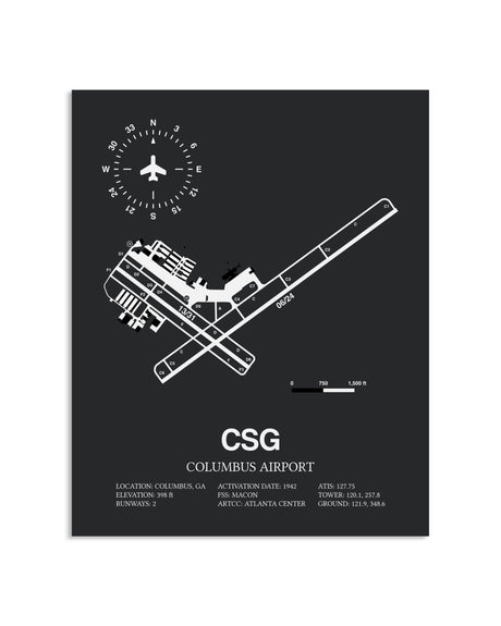 Gray Framed Columbus Airport layout wall art poster