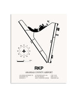 Gray Aransas County Airport framed poster displayed in an airplane hangar