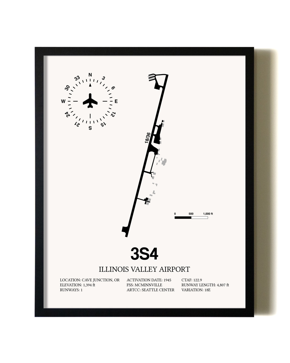 Framed Illinois Valley Airport wall art poster in black frame