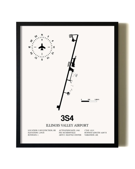 Framed Illinois Valley Airport wall art poster in black frame
