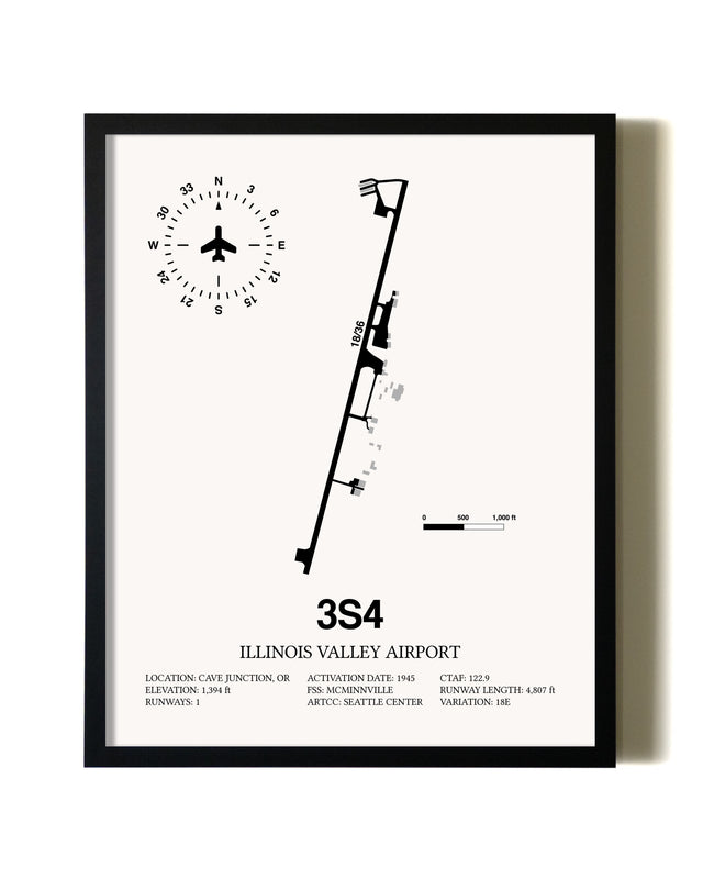 Framed Illinois Valley Airport wall art poster in black frame