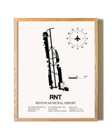 Renton Municipal Airport framed print in natural wood frame