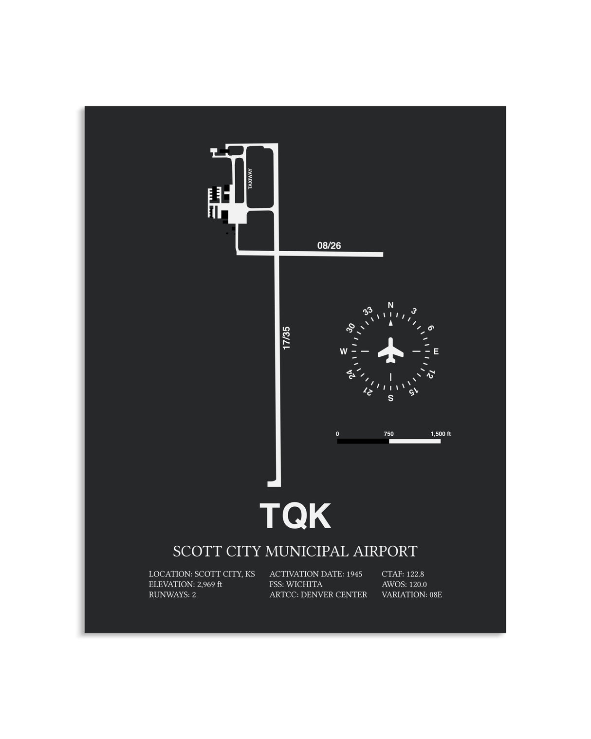 Gray Framed Scott City Municipal Airport layout wall art poster